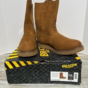 NEW NIB BRAZOS Men's Work Boots Size 10.5 Brown Work Force Well Wedge Leather